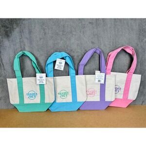 2025 Trader Joe's Mini Pastel Canvas Tote Bag Set of 4 Teal Blue Purple Pink NEW